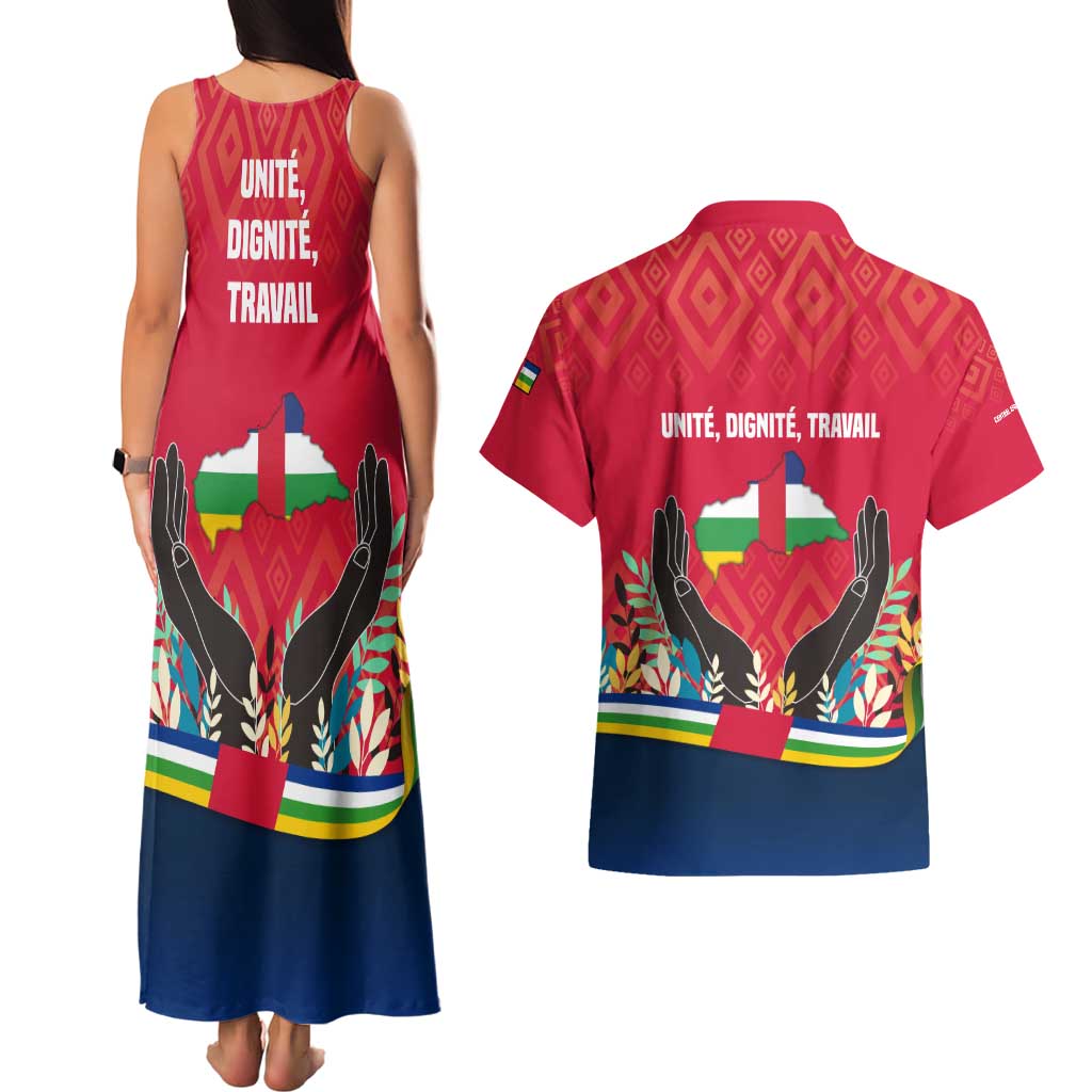 Central African Republic Couples Matching Tank Maxi Dress and Hawaiian Shirt with Red Blue Green Tribal Design and National Flag - Wonder Print Shop