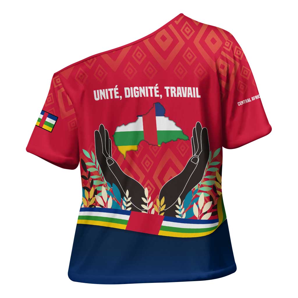 Central African Republic Cross Shoulder Shirt with Red Blue Green Tribal Design and National Flag - Wonder Print Shop