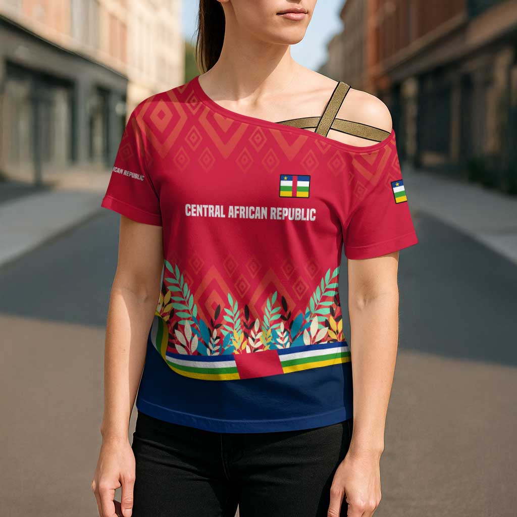 Central African Republic Cross Shoulder Shirt with Red Blue Green Tribal Design and National Flag - Wonder Print Shop