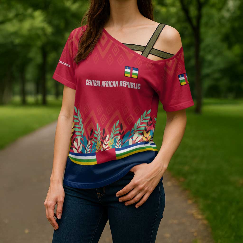 Central African Republic Cross Shoulder Shirt with Red Blue Green Tribal Design and National Flag - Wonder Print Shop