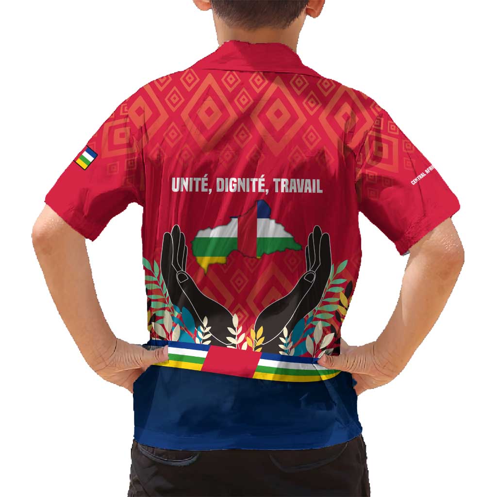 Central African Republic Family Matching Long Sleeve Bodycon Dress and Hawaiian Shirt with Red Blue Green Tribal Design and National Flag - Wonder Print Shop