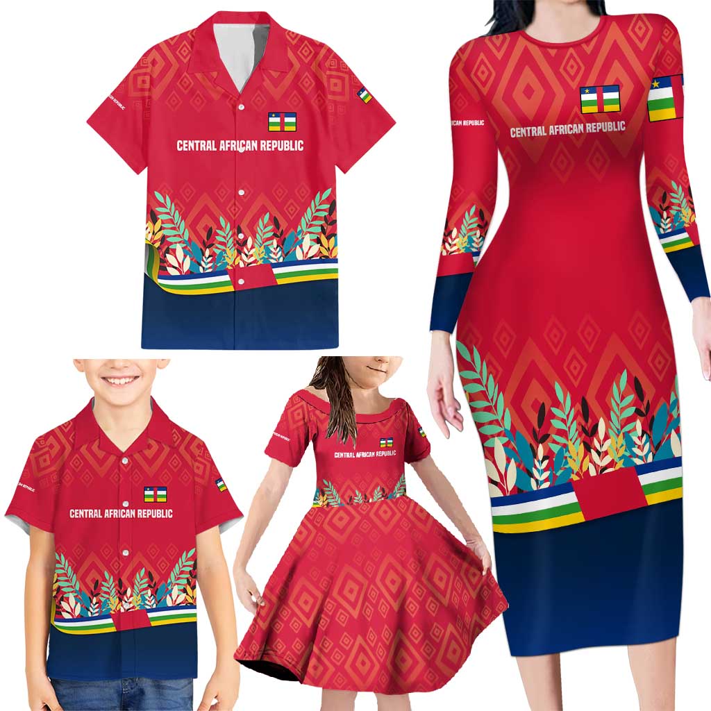 Central African Republic Family Matching Long Sleeve Bodycon Dress and Hawaiian Shirt with Red Blue Green Tribal Design and National Flag - Wonder Print Shop