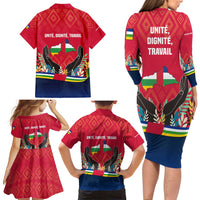 Central African Republic Family Matching Long Sleeve Bodycon Dress and Hawaiian Shirt with Red Blue Green Tribal Design and National Flag - Wonder Print Shop