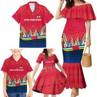 Central African Republic Family Matching Mermaid Dress and Hawaiian Shirt with Red Blue Green Tribal Design and National Flag - Wonder Print Shop
