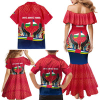 Central African Republic Family Matching Mermaid Dress and Hawaiian Shirt with Red Blue Green Tribal Design and National Flag - Wonder Print Shop
