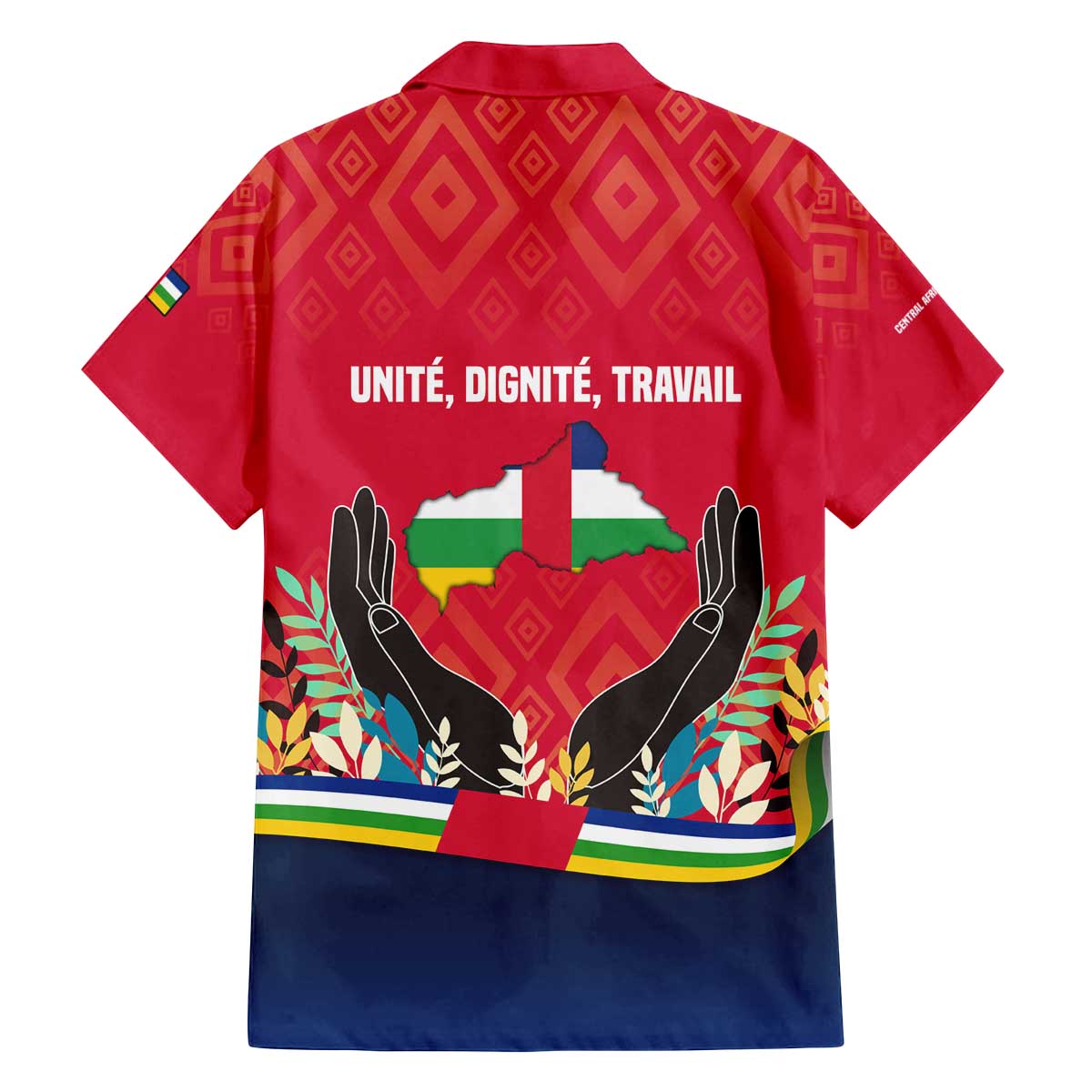 Central African Republic Family Matching Off The Shoulder Long Sleeve Dress and Hawaiian Shirt with Red Blue Green Tribal Design and National Flag - Wonder Print Shop