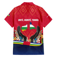Central African Republic Family Matching Off The Shoulder Long Sleeve Dress and Hawaiian Shirt with Red Blue Green Tribal Design and National Flag - Wonder Print Shop