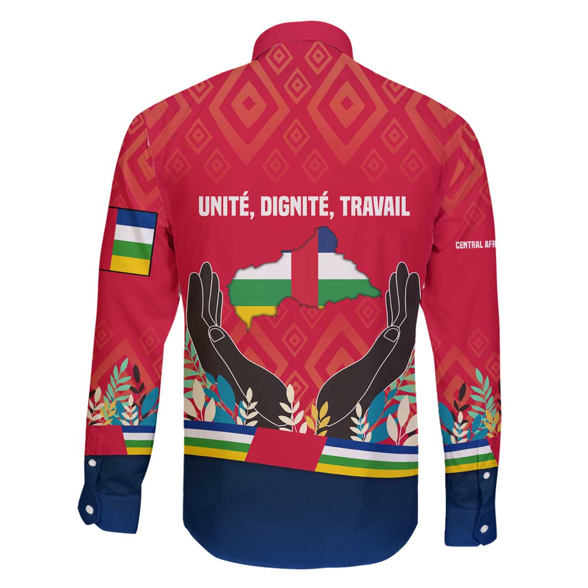 Central African Republic Family Matching Off The Shoulder Long Sleeve Dress and Hawaiian Shirt with Red Blue Green Tribal Design and National Flag - Wonder Print Shop