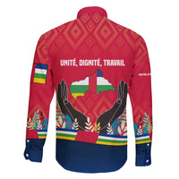 Central African Republic Family Matching Off The Shoulder Long Sleeve Dress and Hawaiian Shirt with Red Blue Green Tribal Design and National Flag - Wonder Print Shop