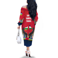 Central African Republic Family Matching Off The Shoulder Long Sleeve Dress and Hawaiian Shirt with Red Blue Green Tribal Design and National Flag - Wonder Print Shop
