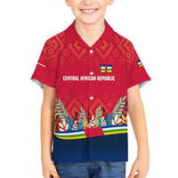 Central African Republic Family Matching Off The Shoulder Long Sleeve Dress and Hawaiian Shirt with Red Blue Green Tribal Design and National Flag - Wonder Print Shop