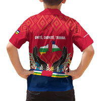 Central African Republic Family Matching Off Shoulder Maxi Dress and Hawaiian Shirt with Red Blue Green Tribal Design and National Flag - Wonder Print Shop