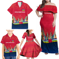 Central African Republic Family Matching Off Shoulder Maxi Dress and Hawaiian Shirt with Red Blue Green Tribal Design and National Flag - Wonder Print Shop