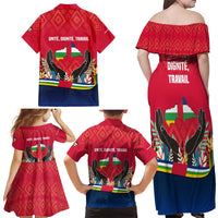 Central African Republic Family Matching Off Shoulder Maxi Dress and Hawaiian Shirt with Red Blue Green Tribal Design and National Flag - Wonder Print Shop