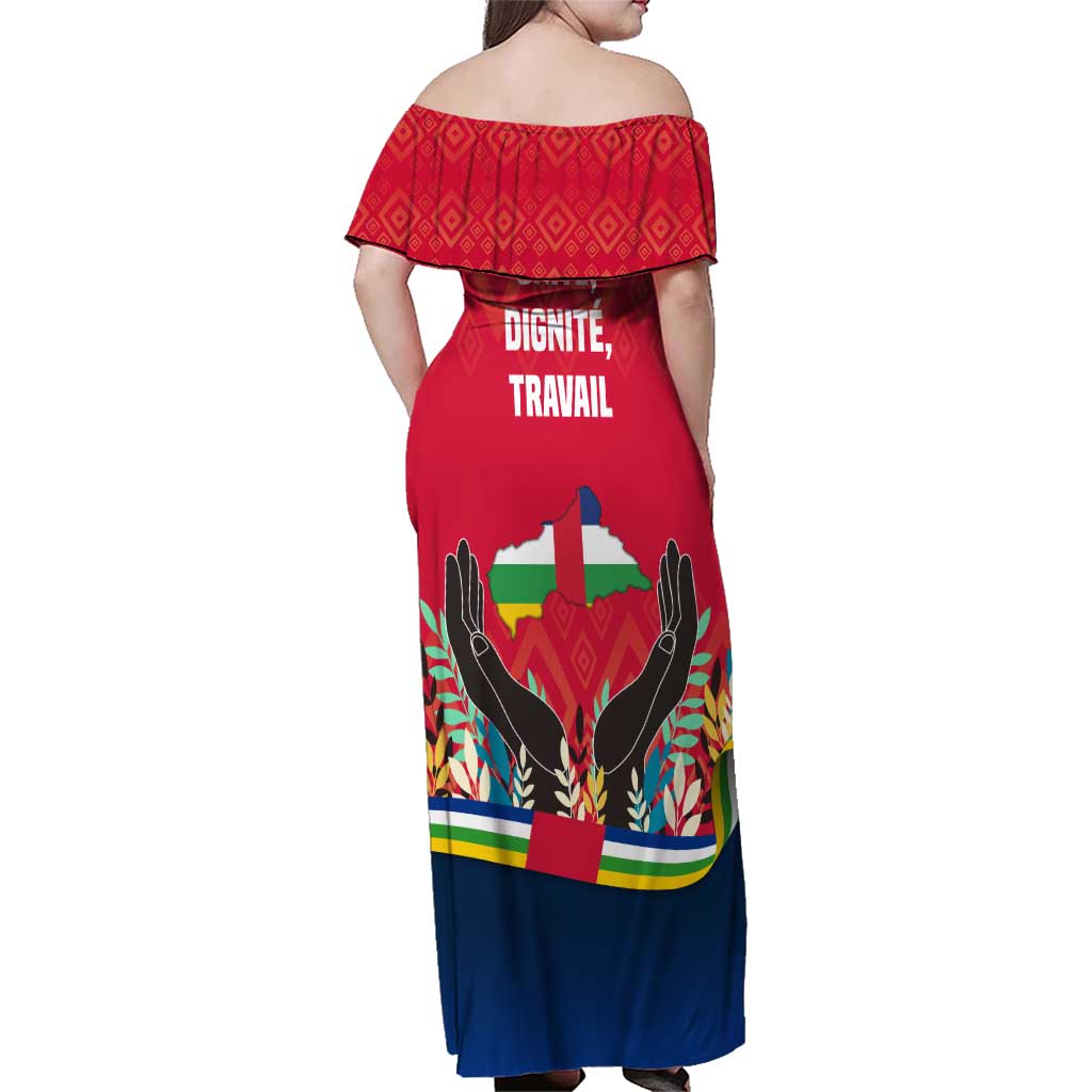 Central African Republic Family Matching Off Shoulder Maxi Dress and Hawaiian Shirt with Red Blue Green Tribal Design and National Flag - Wonder Print Shop