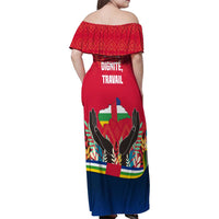 Central African Republic Family Matching Off Shoulder Maxi Dress and Hawaiian Shirt with Red Blue Green Tribal Design and National Flag - Wonder Print Shop