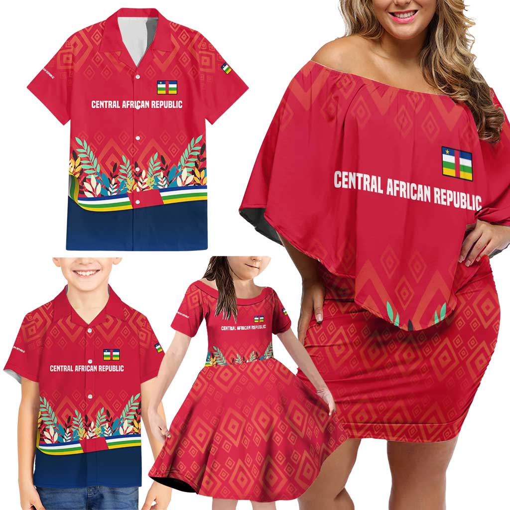 Central African Republic Family Matching Off Shoulder Short Dress and Hawaiian Shirt with Red Blue Green Tribal Design and National Flag - Wonder Print Shop