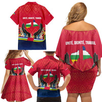 Central African Republic Family Matching Off Shoulder Short Dress and Hawaiian Shirt with Red Blue Green Tribal Design and National Flag - Wonder Print Shop