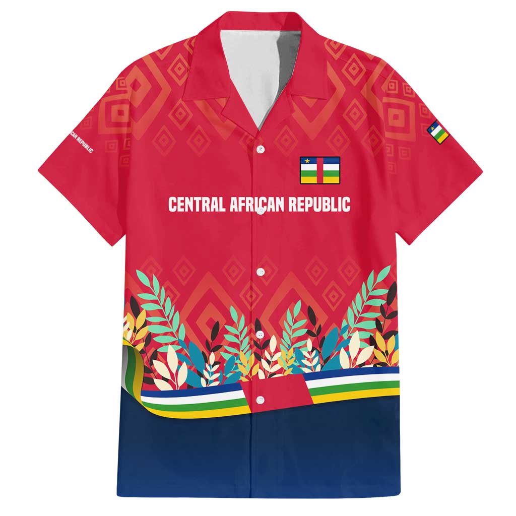 Central African Republic Family Matching Off Shoulder Short Dress and Hawaiian Shirt with Red Blue Green Tribal Design and National Flag - Wonder Print Shop