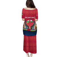 Central African Republic Family Matching Puletasi and Hawaiian Shirt with Red Blue Green Tribal Design and National Flag - Wonder Print Shop