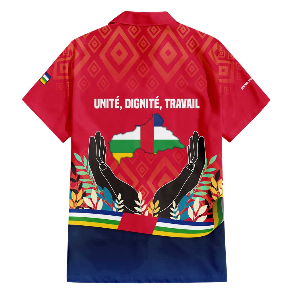 Central African Republic Family Matching Short Sleeve Bodycon Dress and Hawaiian Shirt with Red Blue Green Tribal Design and National Flag - Wonder Print Shop