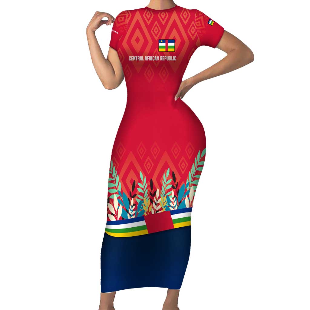 Central African Republic Family Matching Short Sleeve Bodycon Dress and Hawaiian Shirt with Red Blue Green Tribal Design and National Flag - Wonder Print Shop