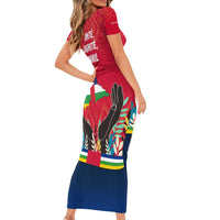 Central African Republic Family Matching Short Sleeve Bodycon Dress and Hawaiian Shirt with Red Blue Green Tribal Design and National Flag - Wonder Print Shop