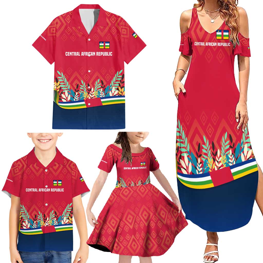 Central African Republic Family Matching Summer Maxi Dress and Hawaiian Shirt with Red Blue Green Tribal Design and National Flag - Wonder Print Shop