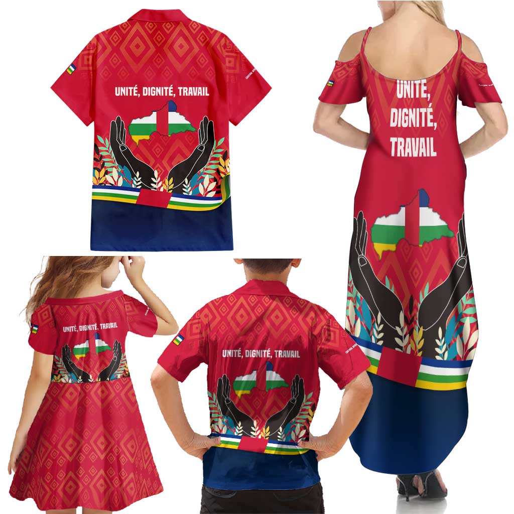 Central African Republic Family Matching Summer Maxi Dress and Hawaiian Shirt with Red Blue Green Tribal Design and National Flag - Wonder Print Shop