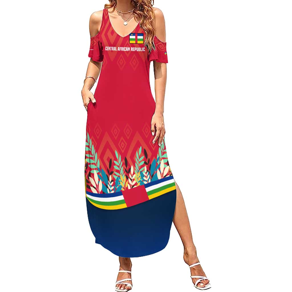 Central African Republic Family Matching Summer Maxi Dress and Hawaiian Shirt with Red Blue Green Tribal Design and National Flag - Wonder Print Shop