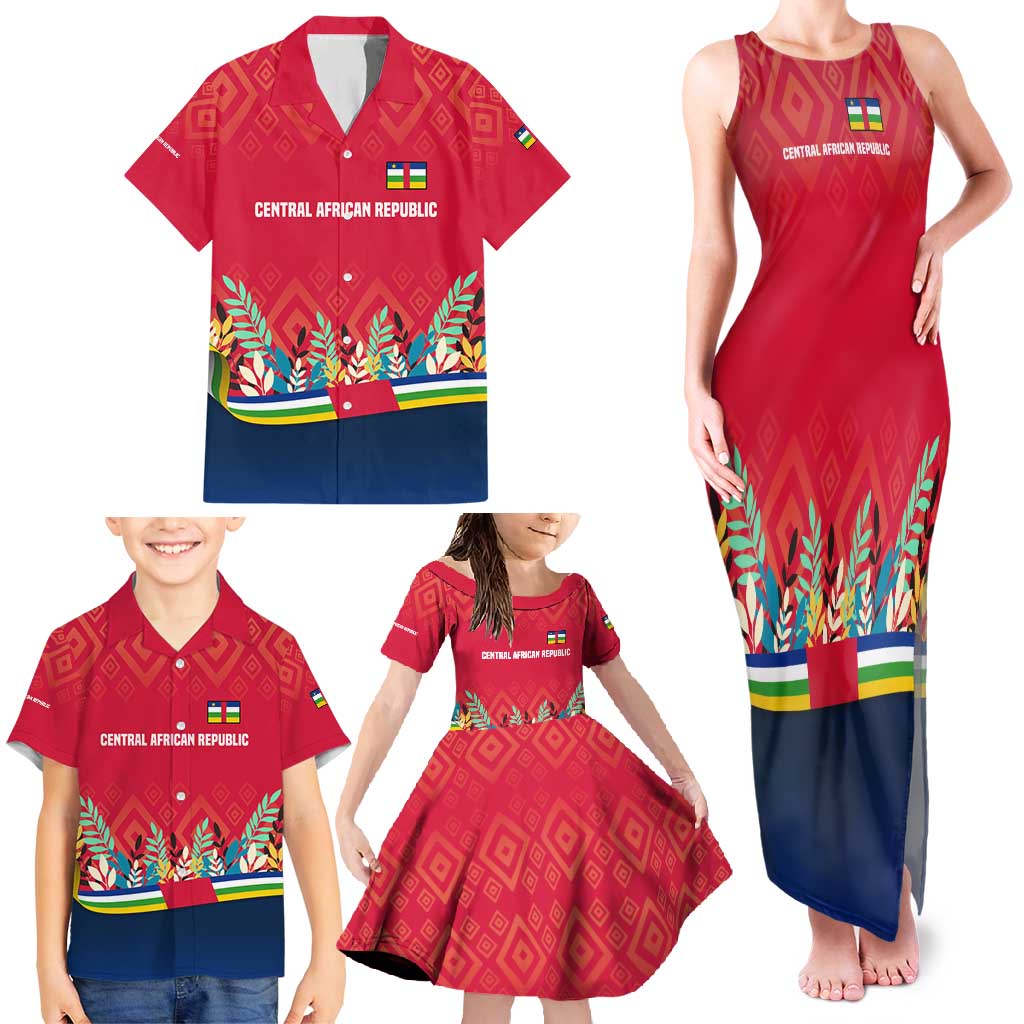 Central African Republic Family Matching Tank Maxi Dress and Hawaiian Shirt with Red Blue Green Tribal Design and National Flag - Wonder Print Shop