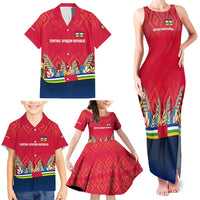 Central African Republic Family Matching Tank Maxi Dress and Hawaiian Shirt with Red Blue Green Tribal Design and National Flag - Wonder Print Shop