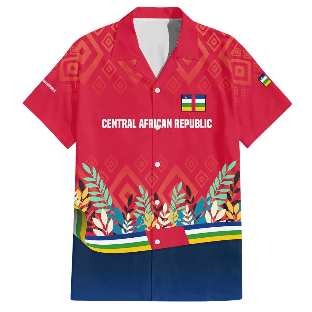 Central African Republic Hawaiian Shirt with Red Blue Green Tribal Design and National Flag - Wonder Print Shop
