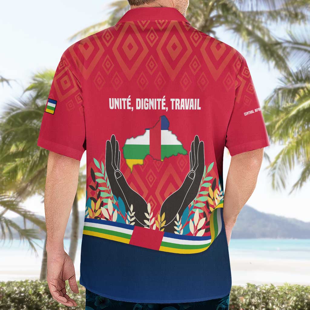Central African Republic Hawaiian Shirt with Red Blue Green Tribal Design and National Flag - Wonder Print Shop