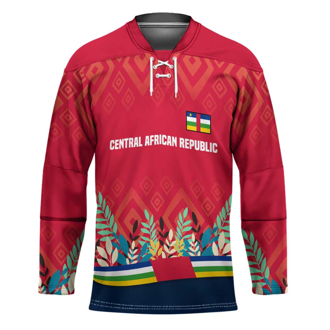 Central African Republic Hockey Jersey with Red Blue Green Tribal Design and National Flag - Wonder Print Shop