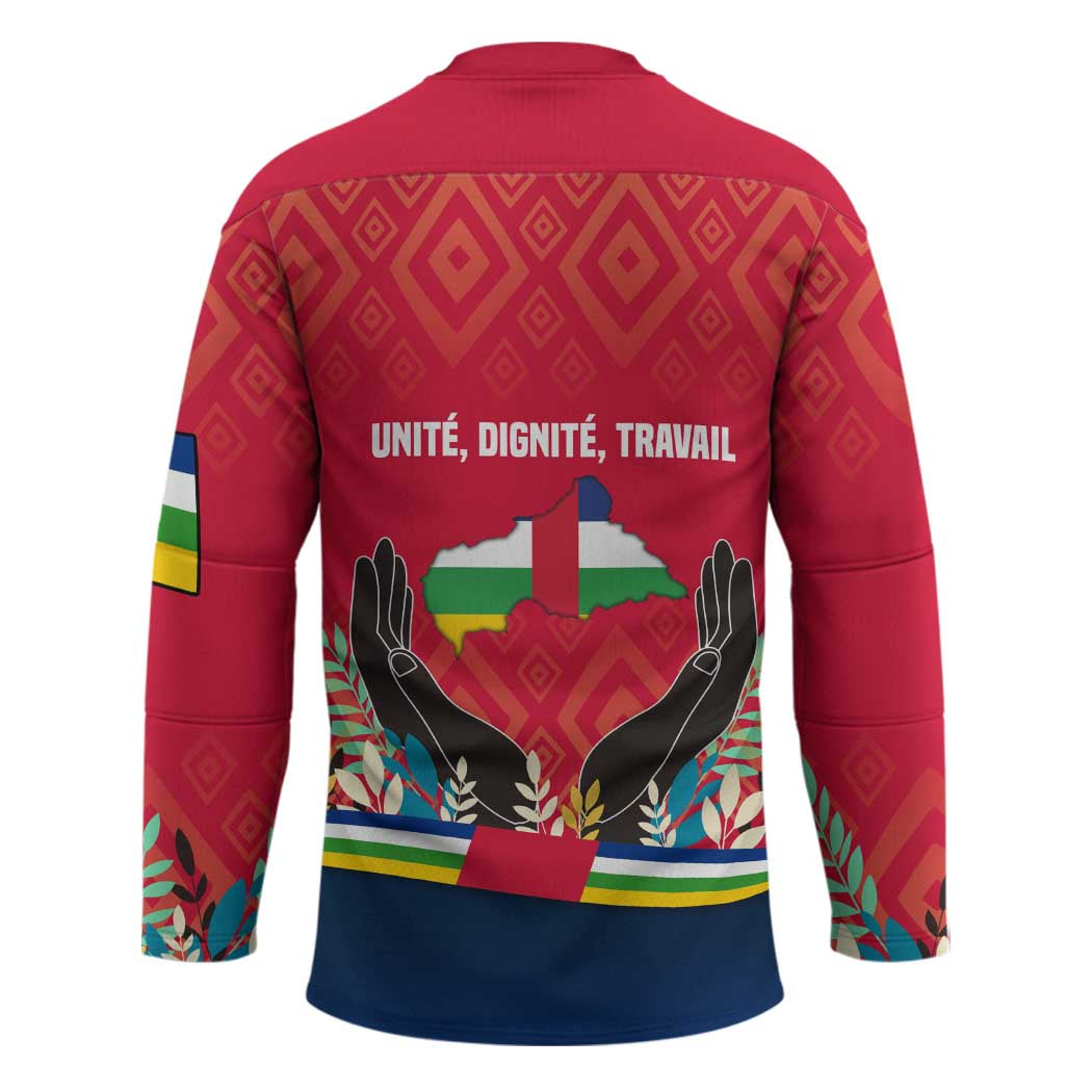 Central African Republic Hockey Jersey with Red Blue Green Tribal Design and National Flag - Wonder Print Shop