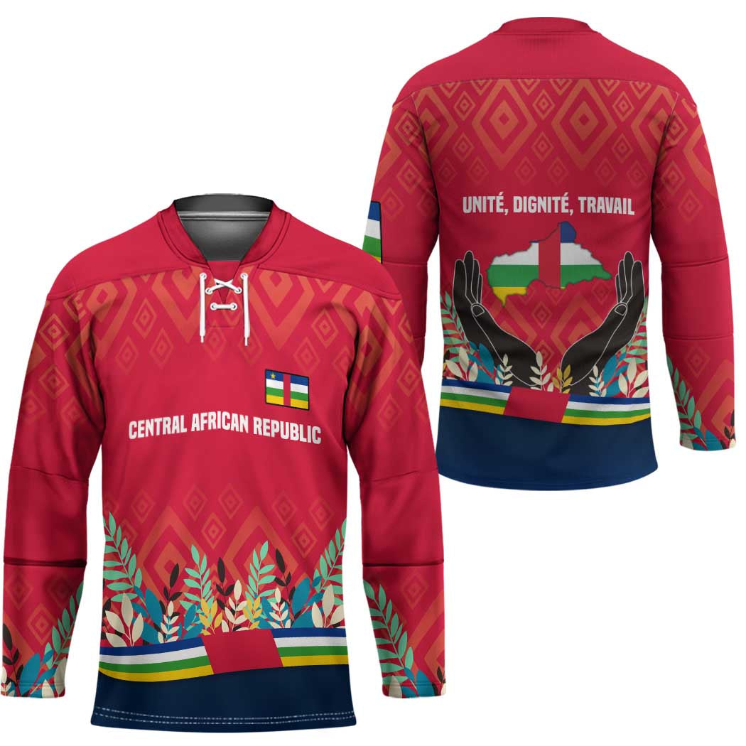 Central African Republic Hockey Jersey with Red Blue Green Tribal Design and National Flag - Wonder Print Shop