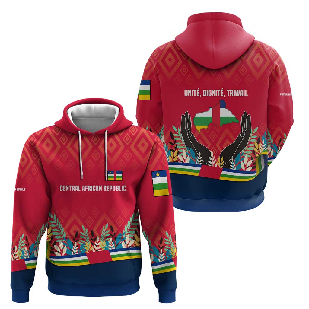 Central African Republic Hoodie with Red Blue Green Tribal Design and National Flag - Wonder Print Shop