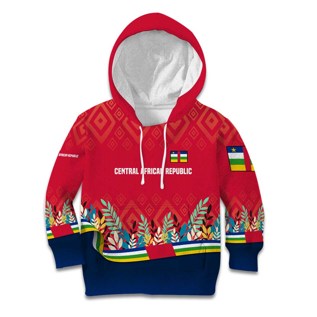 Central African Republic Kid Hoodie with Red Blue Green Tribal Design and National Flag - Wonder Print Shop
