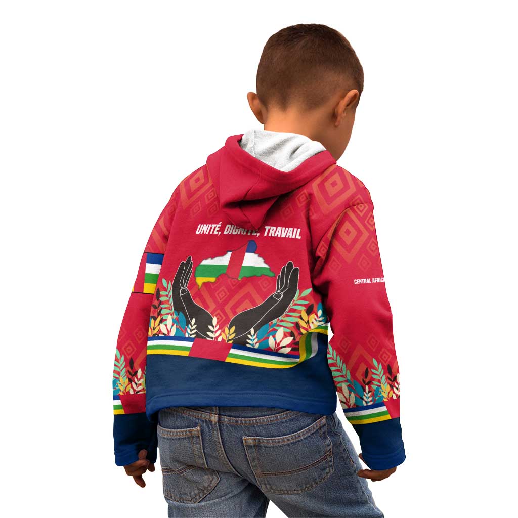 Central African Republic Kid Hoodie with Red Blue Green Tribal Design and National Flag - Wonder Print Shop
