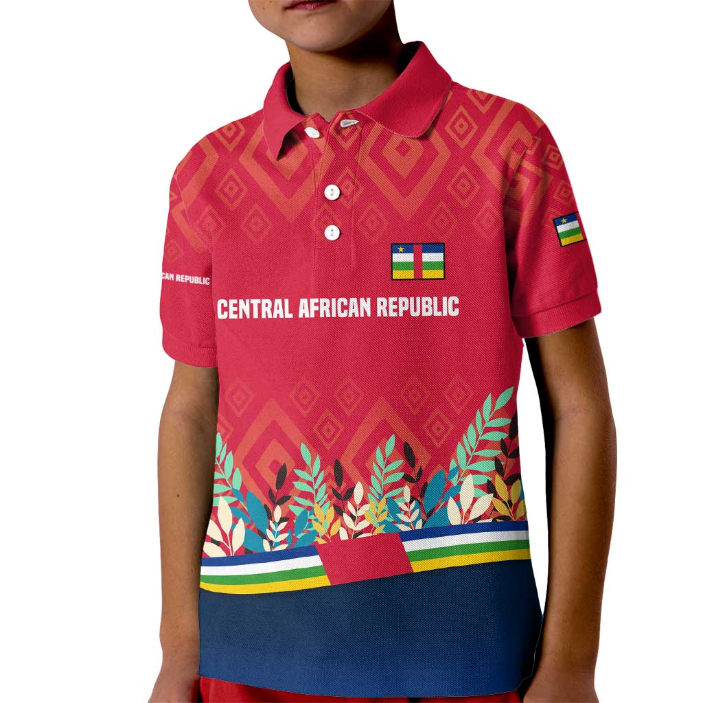 Central African Republic Kid Polo Shirt with Red Blue Green Tribal Design and National Flag - Wonder Print Shop
