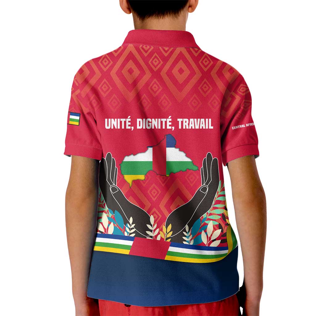 Central African Republic Kid Polo Shirt with Red Blue Green Tribal Design and National Flag - Wonder Print Shop