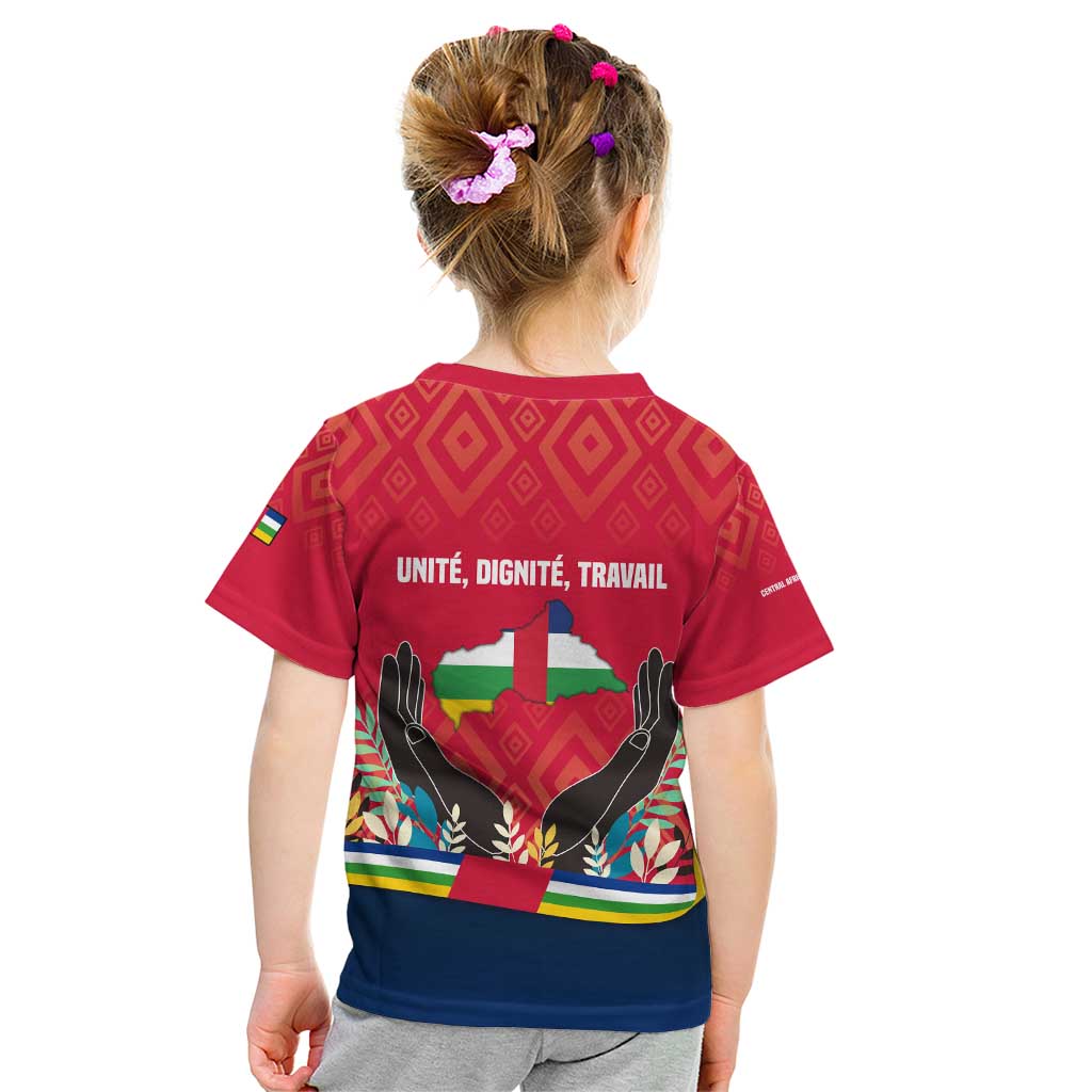 Central African Republic Kid T Shirt with Red Blue Green Tribal Design and National Flag - Wonder Print Shop