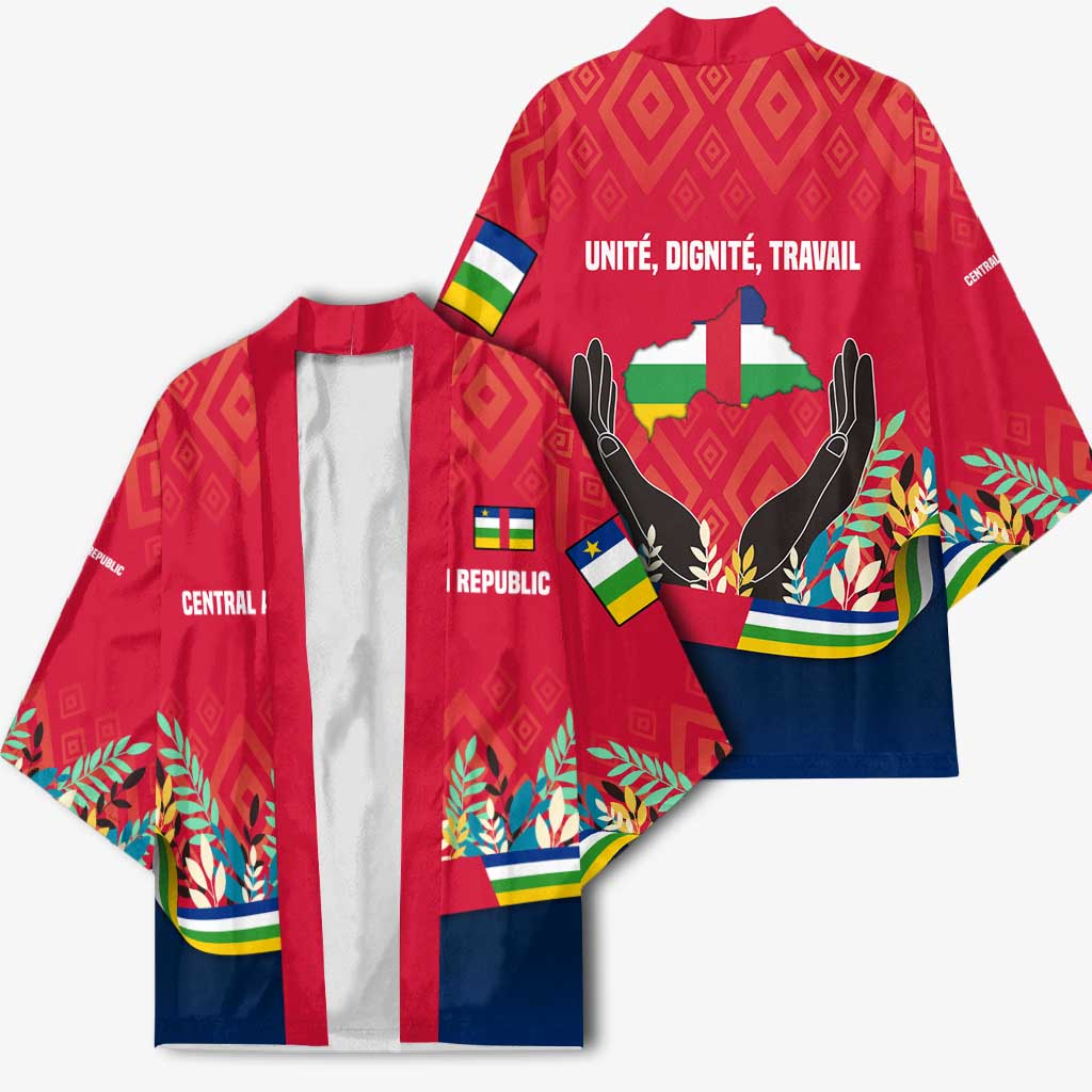 Central African Republic Kimono with Red Blue Green Tribal Design and National Flag - Wonder Print Shop