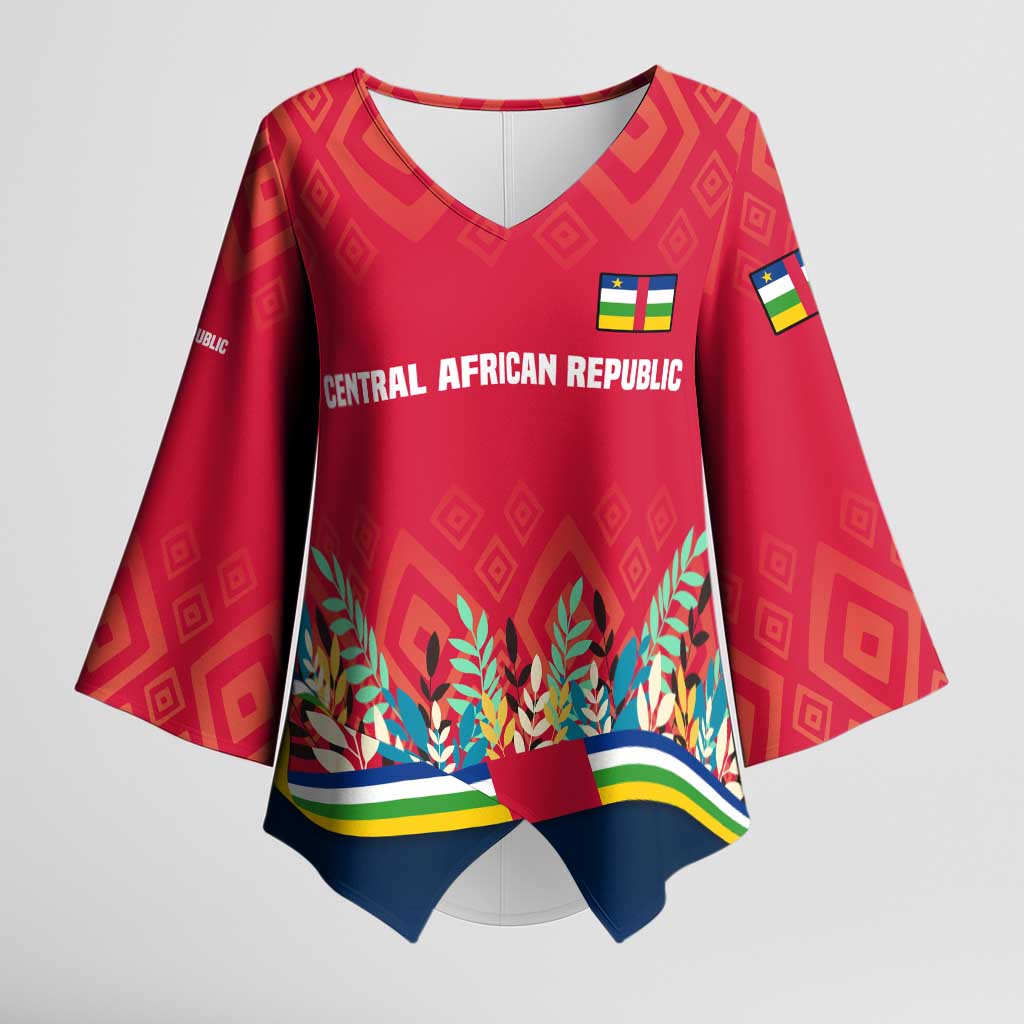 Central African Republic Kimono Sleeve Blouse with Red Blue Green Tribal Design and National Flag - Wonder Print Shop