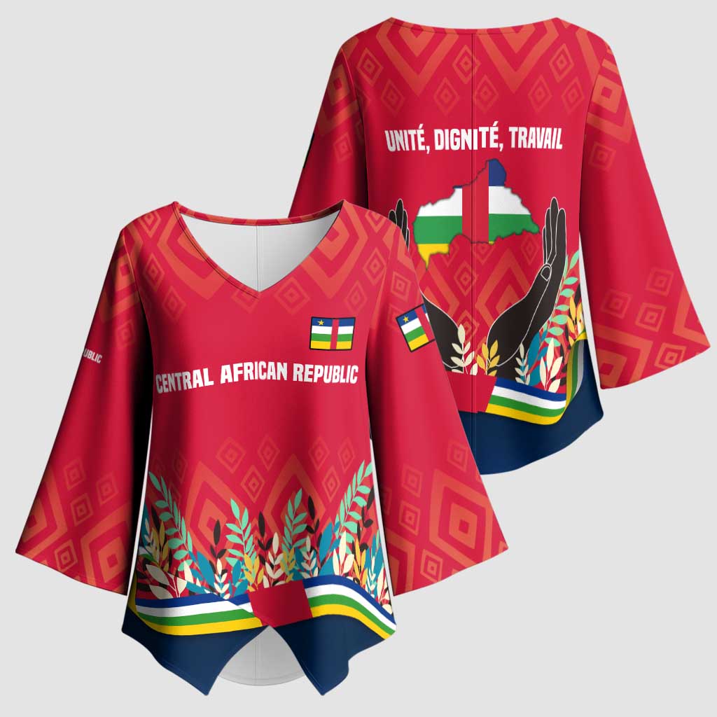 Central African Republic Kimono Sleeve Blouse with Red Blue Green Tribal Design and National Flag - Wonder Print Shop