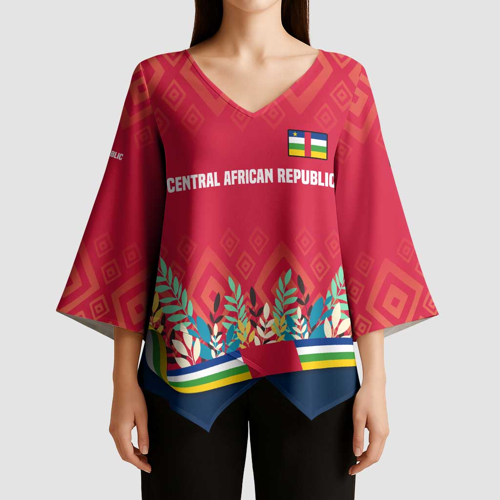Central African Republic Kimono Sleeve Blouse with Red Blue Green Tribal Design and National Flag - Wonder Print Shop