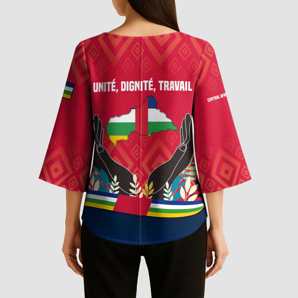 Central African Republic Kimono Sleeve Blouse with Red Blue Green Tribal Design and National Flag - Wonder Print Shop