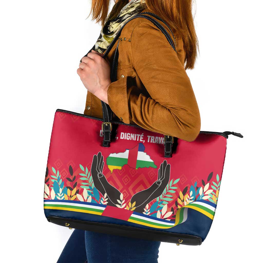 Central African Republic Leather Tote Bag with Red Blue Green Tribal Design and National Flag - Wonder Print Shop