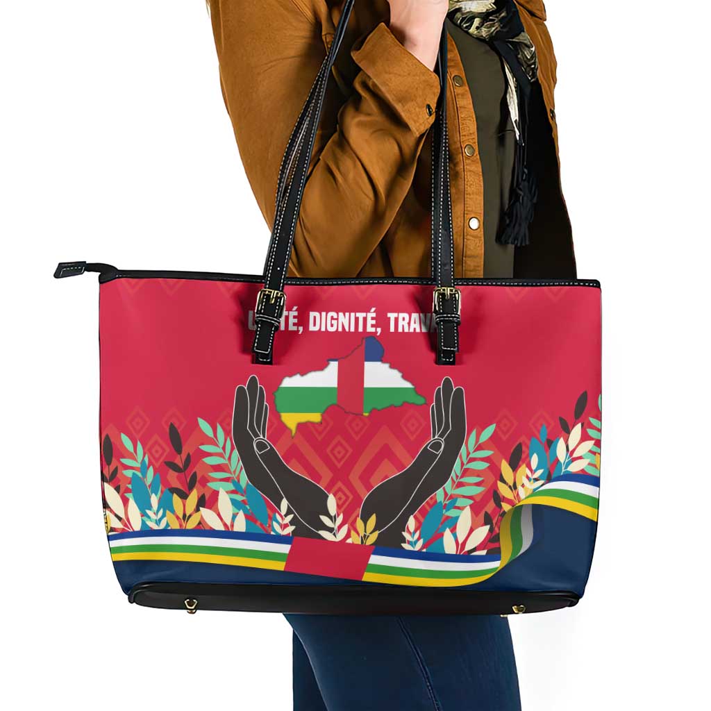 Central African Republic Leather Tote Bag with Red Blue Green Tribal Design and National Flag - Wonder Print Shop